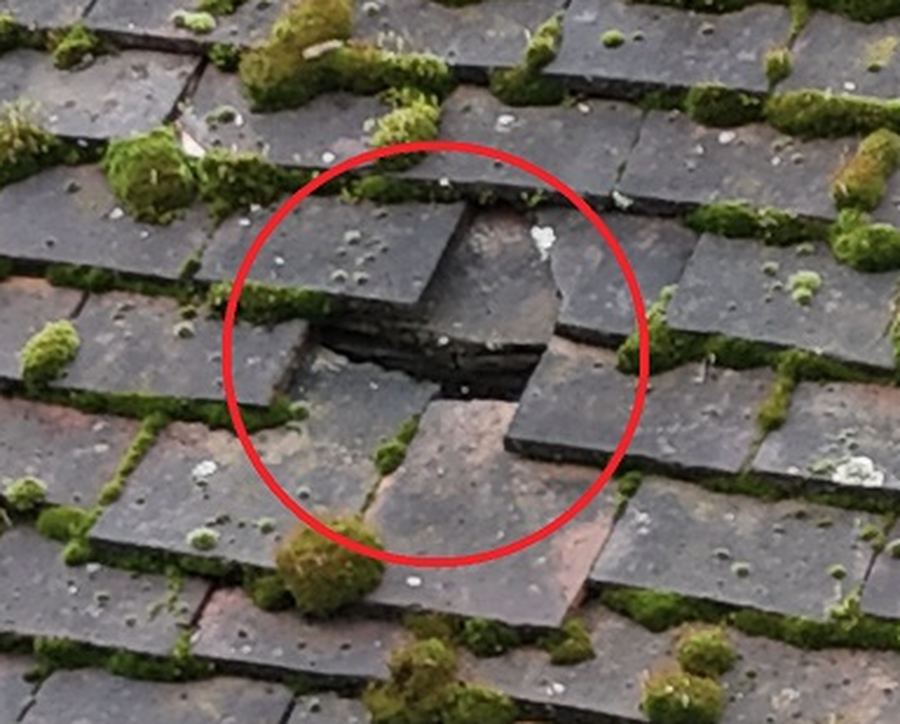 Tuile manquante détectée lors d'une vérification de toiture